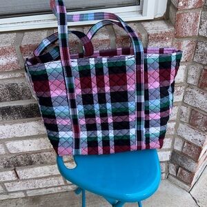 NWT Vera Bradley Small Vera Ribbons Plaid Satchel Tote Zip Top